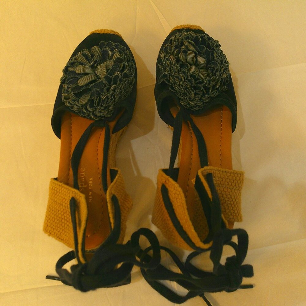 Kate Spade Wedge Heels Blue & Natural Sz 5.5 Women